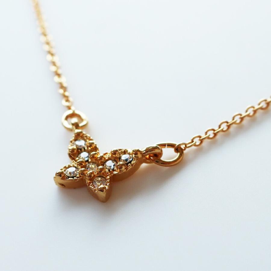 日本製 ジュエリー ネックレス ラインストーン バタフライ 蝶 ちょうちょ パヴェ モチーフ ゴールド・ピンクゴールド・シルバーの3色展開 (op-228)