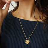 日本製 ジュエリー 透かし柄 ハート ロング ネックレス ペンダント ゴールド・ピンクゴールド・シルバーの3色展開 (op-242)