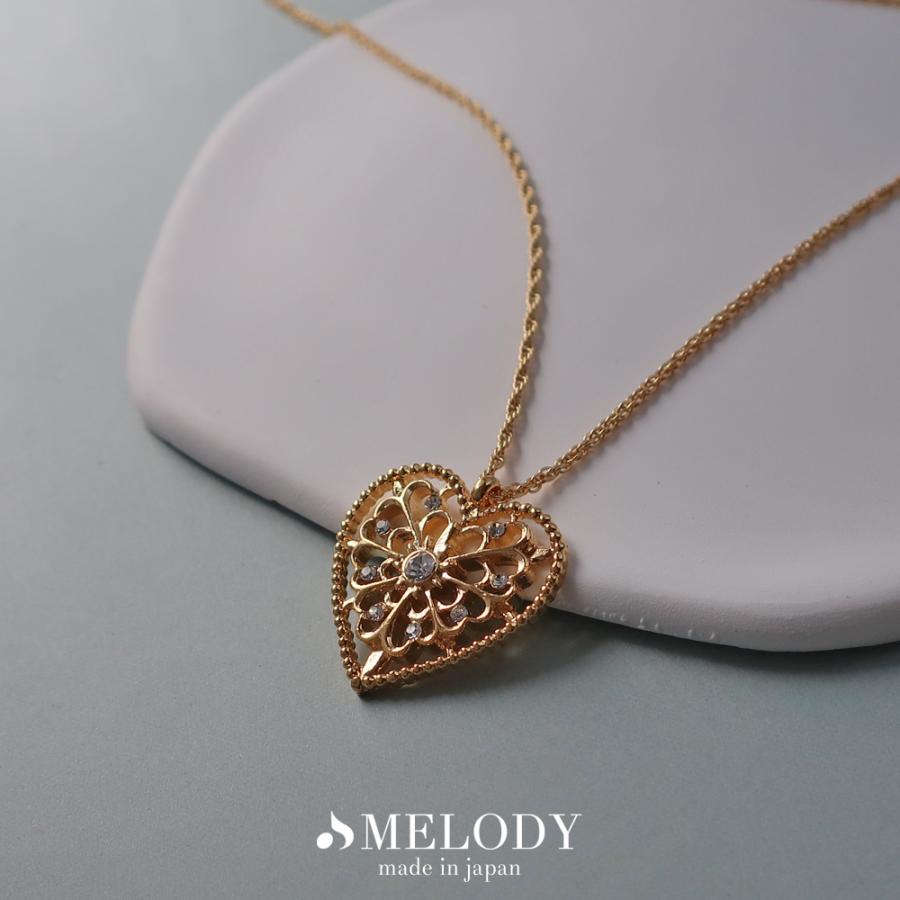 日本製 ジュエリー 透かし柄 ハート ロング ネックレス ペンダント ゴールド・ピンクゴールド・シルバーの3色展開 (op-242)