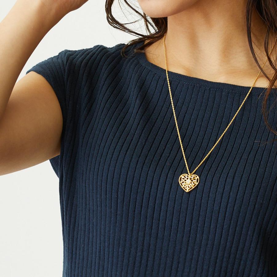 日本製 ジュエリー 透かし柄 ハート ロング ネックレス ペンダント ゴールド・ピンクゴールド・シルバーの3色展開 (op-242)