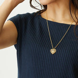 日本製 ジュエリー 透かし柄 ハート ロング ネックレス ペンダント ゴールド・ピンクゴールド・シルバーの3色展開 (op-242)