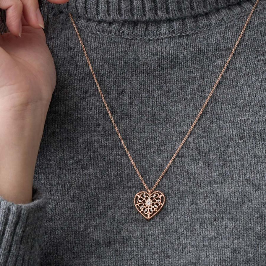 日本製 ジュエリー 透かし柄 ハート ロング ネックレス ペンダント ゴールド・ピンクゴールド・シルバーの3色展開 (op-242)