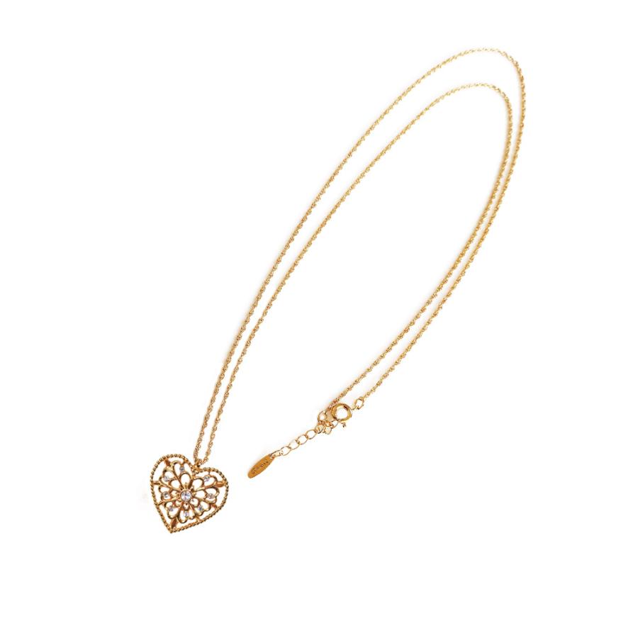 日本製 ジュエリー 透かし柄 ハート ロング ネックレス ペンダント ゴールド・ピンクゴールド・シルバーの3色展開 (op-242)