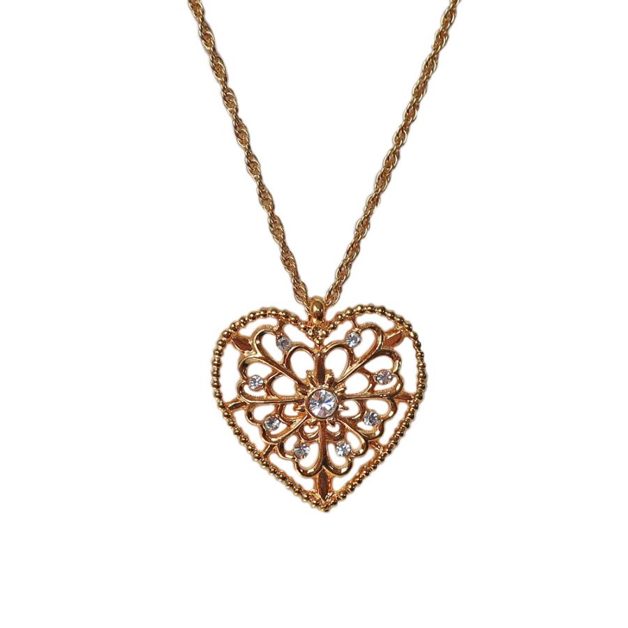 日本製 ジュエリー 透かし柄 ハート ロング ネックレス ペンダント ゴールド・ピンクゴールド・シルバーの3色展開 (op-242)