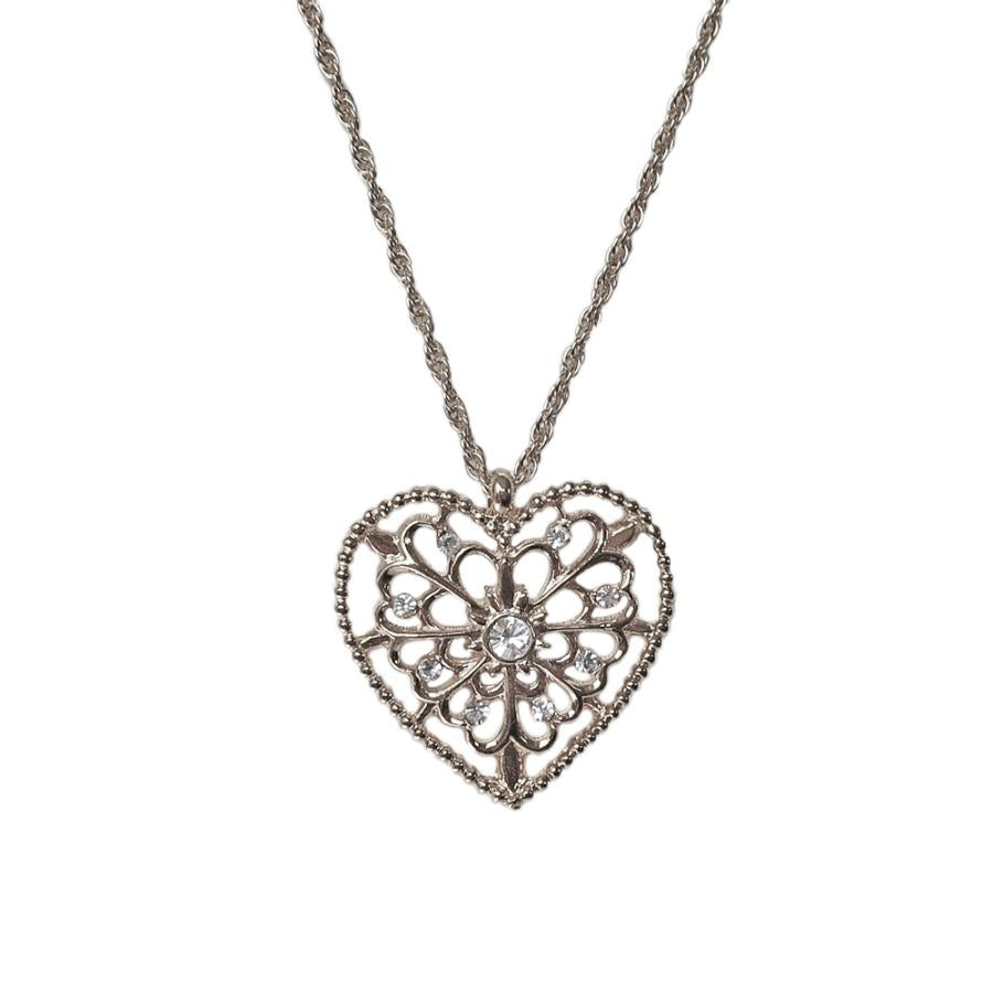 日本製 ジュエリー 透かし柄 ハート ロング ネックレス ペンダント ゴールド・ピンクゴールド・シルバーの3色展開 (op-242)