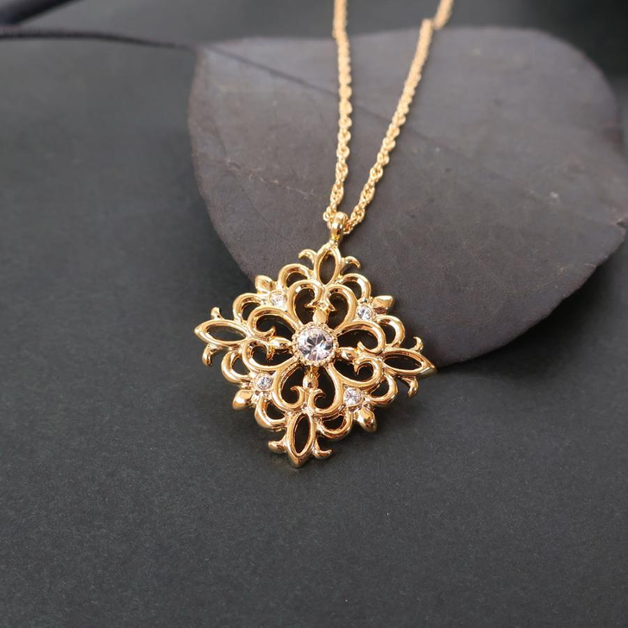 日本製 ジュエリー アラベスク ダイヤシェイプ マーキス ロング ネックレス ペンダント ストーン ゴールド・ピンクゴールド・シルバーの3色展開 (op-244)