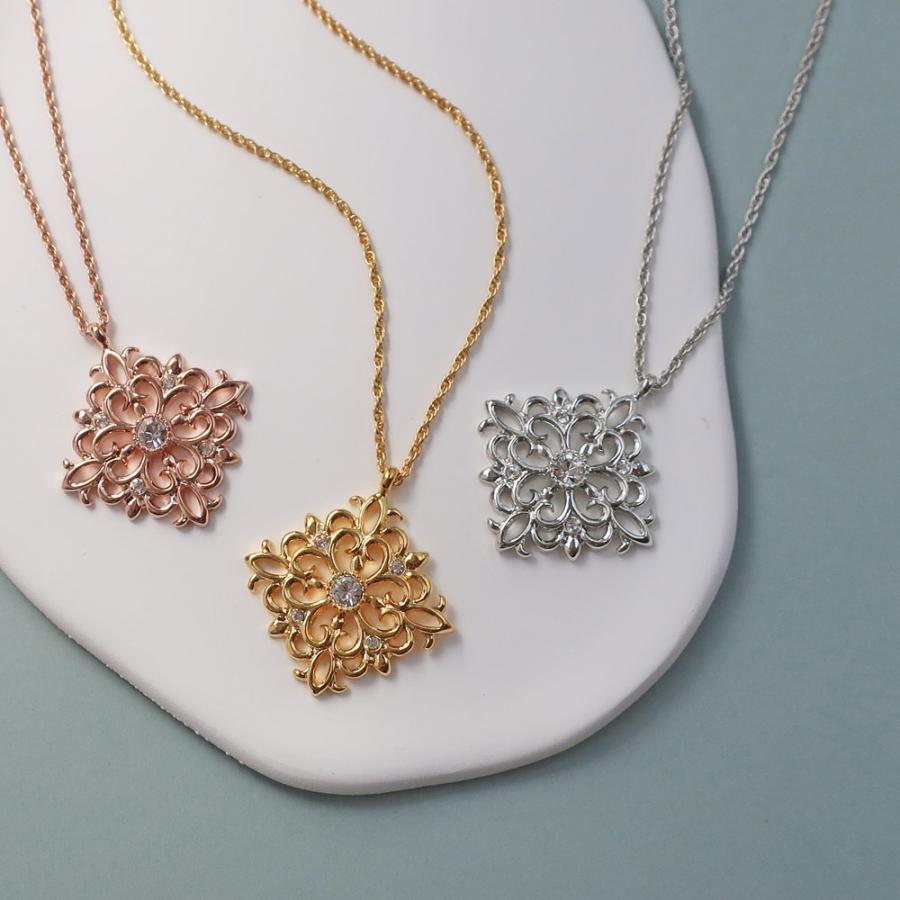 日本製 ジュエリー アラベスク ダイヤシェイプ マーキス ロング ネックレス ペンダント ストーン ゴールド・ピンクゴールド・シルバーの3色展開 (op-244)