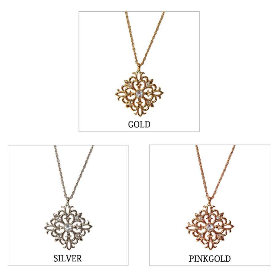 日本製 ジュエリー アラベスク ダイヤシェイプ マーキス ロング ネックレス ペンダント ストーン ゴールド・ピンクゴールド・シルバーの3色展開 (op-244)