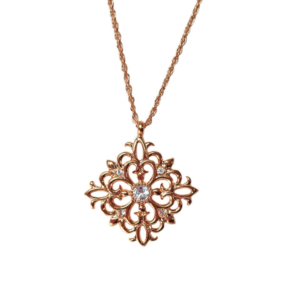 日本製 ジュエリー アラベスク ダイヤシェイプ マーキス ロング ネックレス ペンダント ストーン ゴールド・ピンクゴールド・シルバーの3色展開 (op-244)