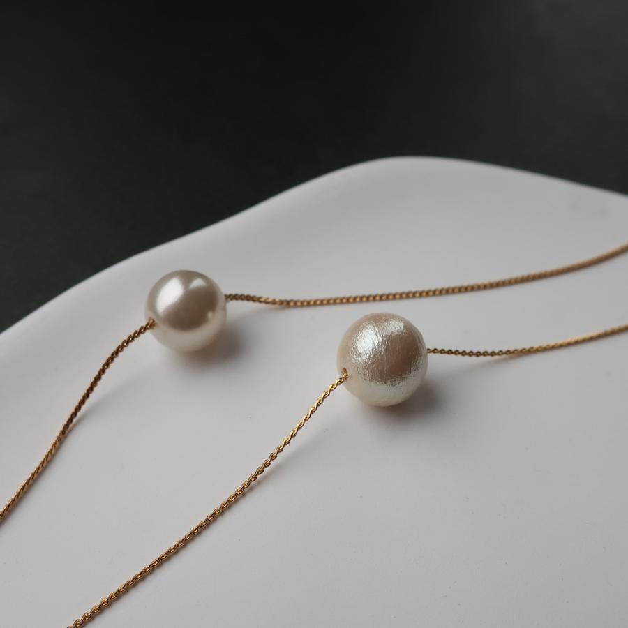 日本製 ジュエリー ネックレス 1粒 コットンパール パール チェーン フォーマル  コットンパールと、艶やかなキスカパールの2つのパールから選べる (op-n45)