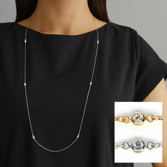 日本製 ジュエリー ネックレス ロングネックレス ペンダント 6粒 ビジュー ステーション ゴールド・シルバーの2色展開 (op-n58)