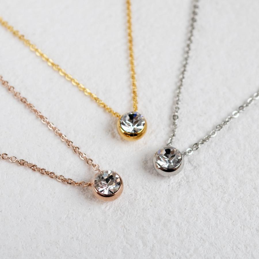 日本製 ジュエリー ネックレス シンプル 1粒 ビジュー ペンダント 小ぶり ゴールド・ピンクゴールド・シルバーの3色展開 OP-N7