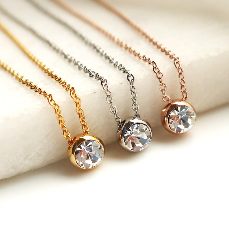 日本製 ジュエリー ネックレス シンプル 1粒 ビジュー ペンダント 小ぶり ゴールド・ピンクゴールド・シルバーの3色展開 OP-N7