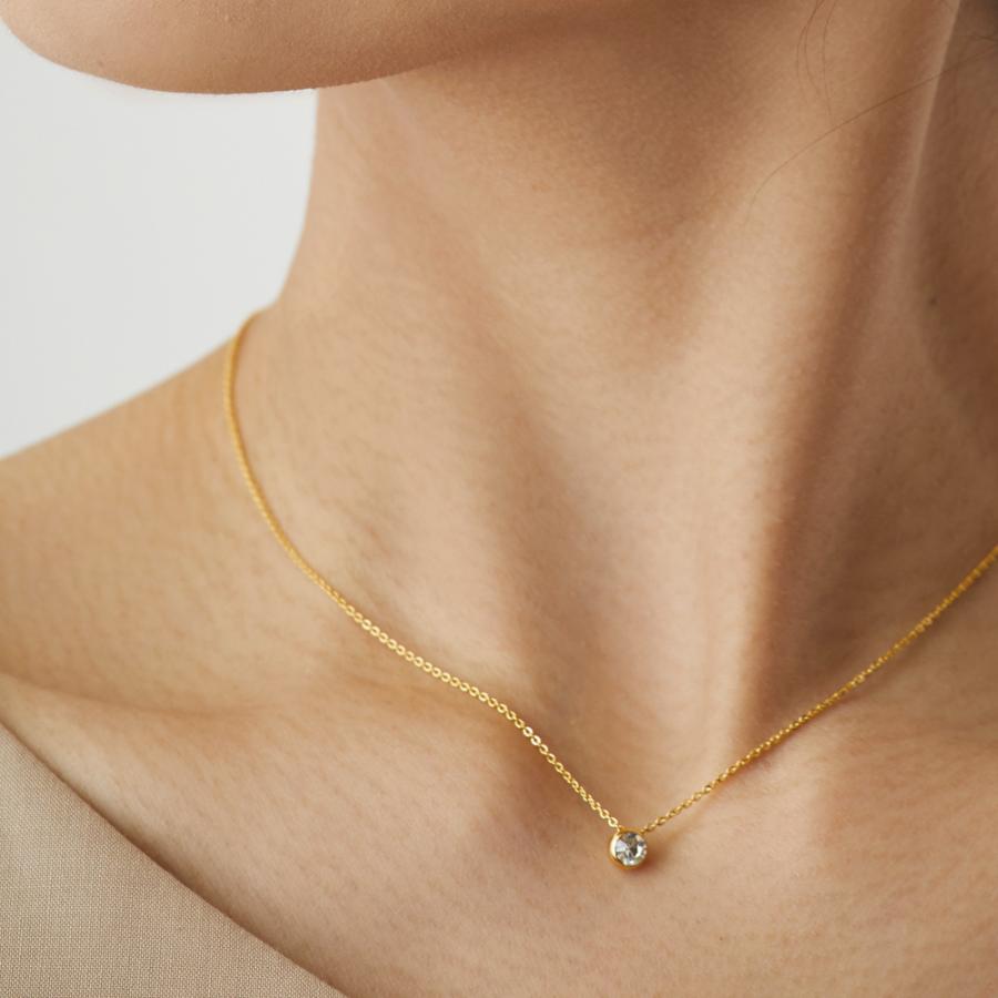 日本製 ジュエリー ネックレス シンプル 1粒 ビジュー ペンダント 小ぶり ゴールド・ピンクゴールド・シルバーの3色展開 OP-N7