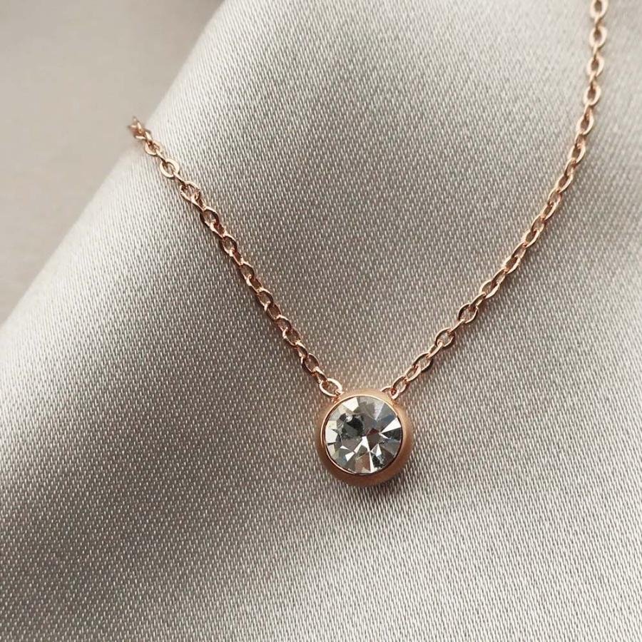 日本製 ジュエリー ネックレス シンプル 1粒 ビジュー ペンダント 小ぶり ゴールド・ピンクゴールド・シルバーの3色展開 OP-N7