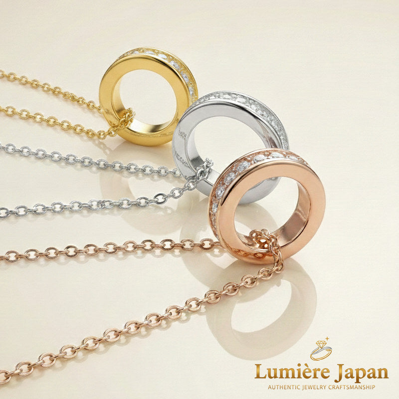 ゆう ネックレス+フルエタニティリング+一粒リング　3点おまとめ 新商品 日本製 フルエタニティリングペンダントネックレス ピンク
