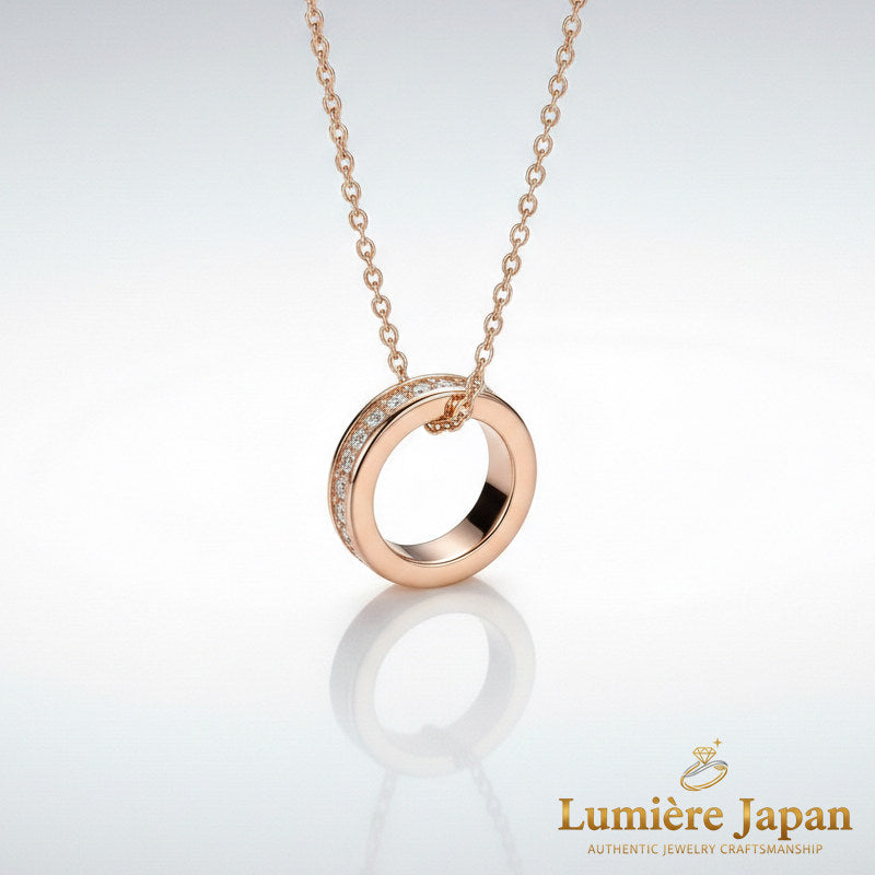新商品 日本製 フルエタニティリングペンダントネックレス ピンクゴールド ゴールド プラチナ仕上げ 3色展開