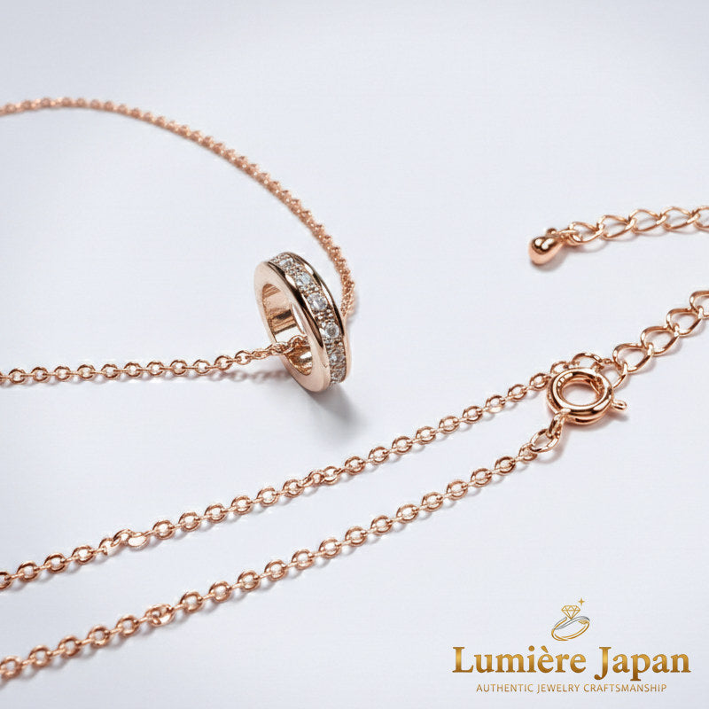 新商品 日本製 フルエタニティリングペンダントネックレス ピンクゴールド ゴールド プラチナ仕上げ 3色展開