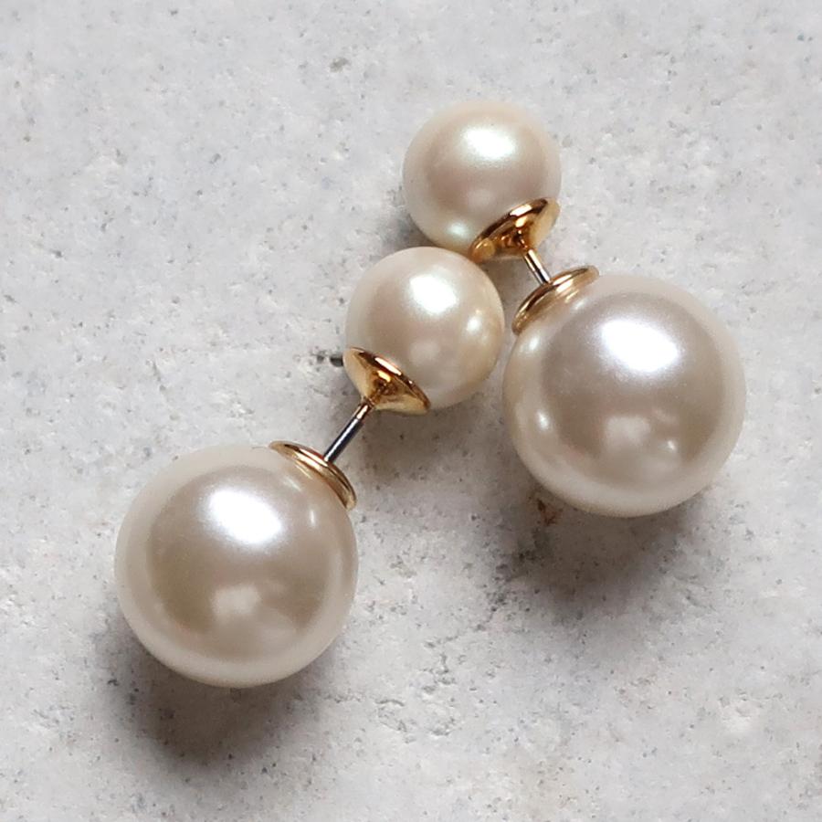 New Arrival: Popular Pearl Earrings with Double Backlashes, Tribal Earrings, Back Backs, Made in Japan, Available in 2 Sizes (pi-n12)