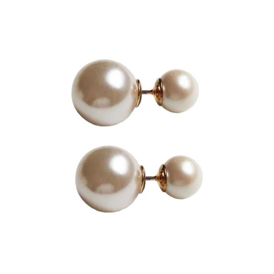 New Arrival: Popular Pearl Earrings with Double Backlashes, Tribal Earrings, Back Backs, Made in Japan, Available in 2 Sizes (pi-n12)