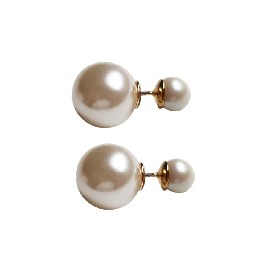 New Arrival: Popular Pearl Earrings with Double Backlashes, Tribal Earrings, Back Backs, Made in Japan, Available in 2 Sizes (pi-n12)