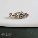 New Pure Titanium Stud Earrings with Small Stones, Perfect as Second Piercings, Formal Jewelry, Made in Japan, Available in Gold, Pink Gold, Silver, and Black (PI-N4)