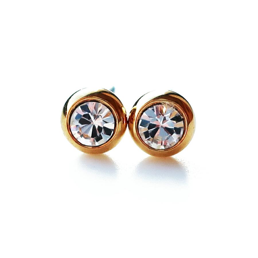 New Pure Titanium Stud Earrings with Small Stones, Perfect as Second Piercings, Formal Jewelry, Made in Japan, Available in Gold, Pink Gold, Silver, and Black (PI-N4)