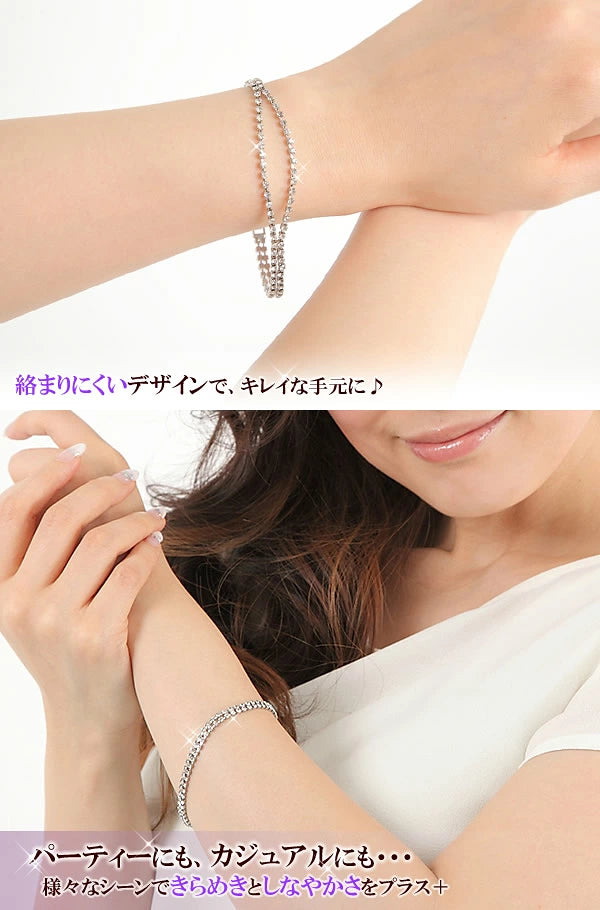 数量限定【宝箱】上品にきらめく2連エタニティーテニスブレスレット プラチナ仕上げ