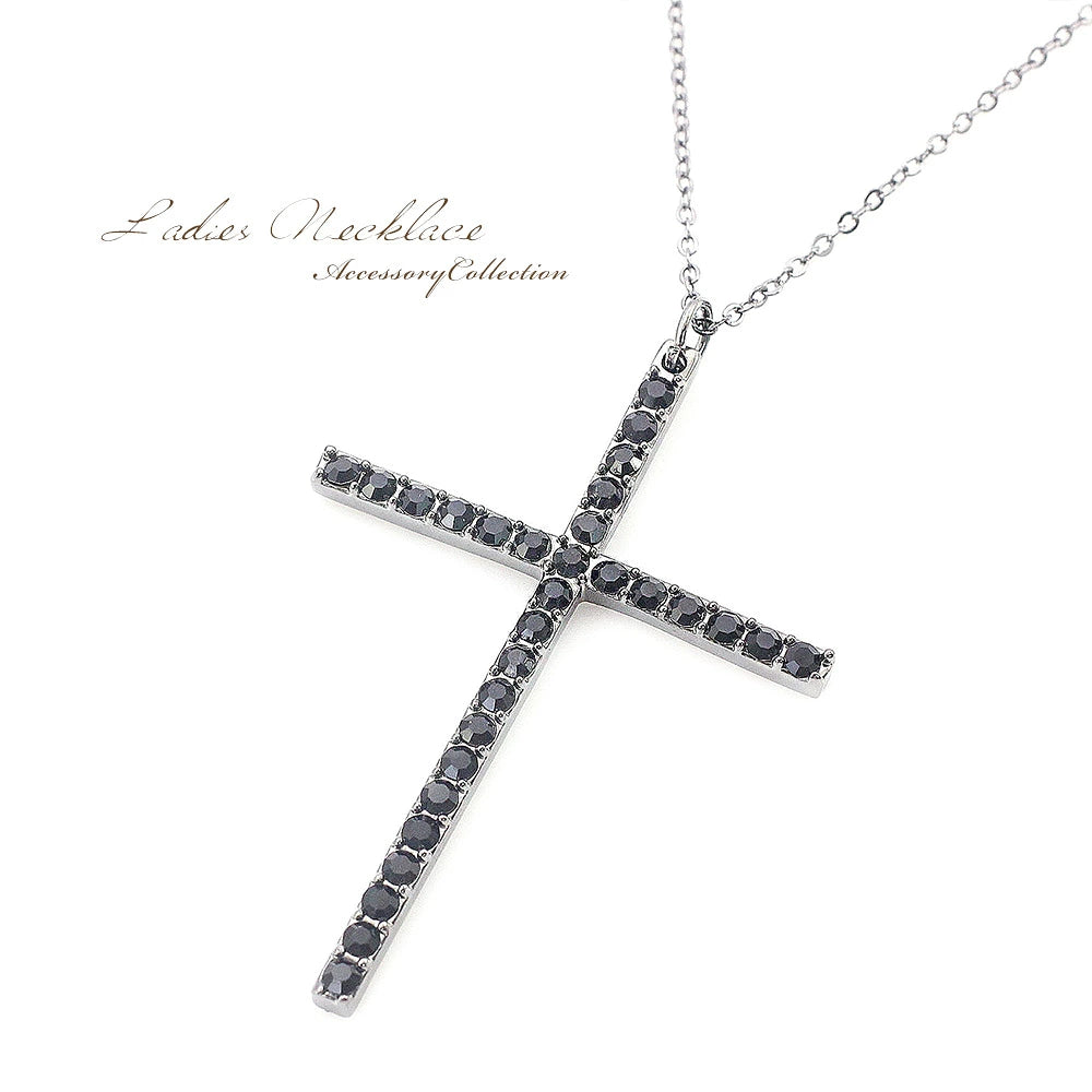 Limited Edition Treasure Chest: Adult Cross! Black Stone & Black Metal! Unisex Cross Necklace with Black Finish