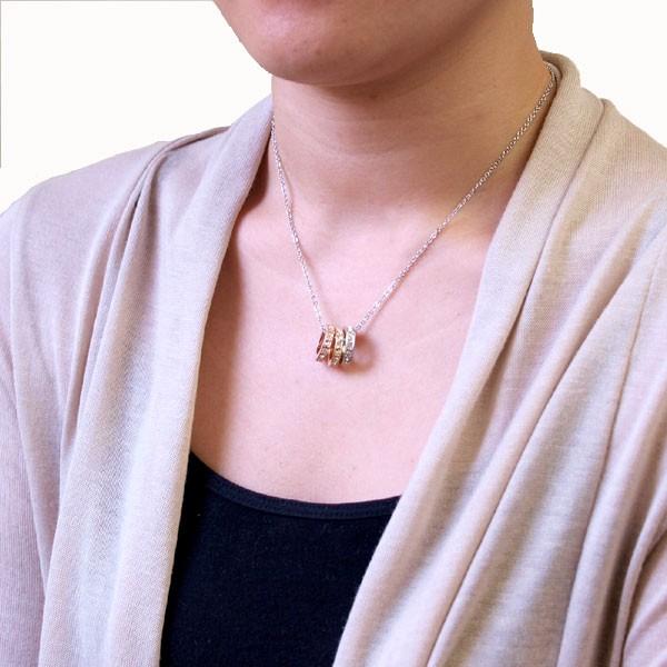 Limited Edition Treasure Chest! Super Stylish! Three-Color Full Eternity Triple Ring Necklace Gold Pink Gold Platinum Finish