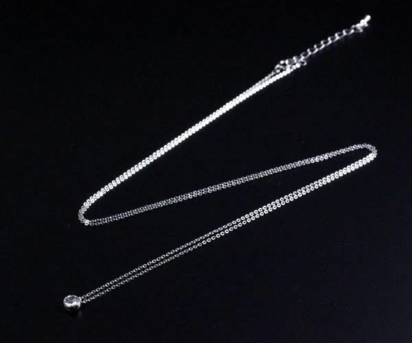 数量限定【宝箱】華奢なロングチェーンの先端に一粒のクリスタルが輝くシンプルロングネックレス ゴールド プラチナ仕上げ
