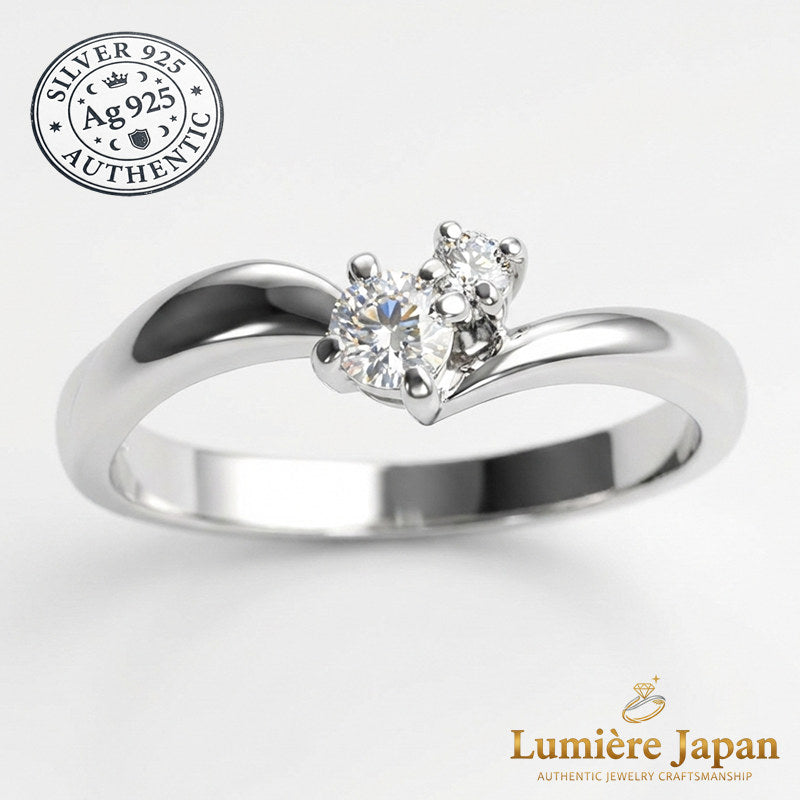 新商品 日本製 Vライン CZ シルバーリング — 指先を、静かに美しく。シルバー925 プラチナ仕上げ