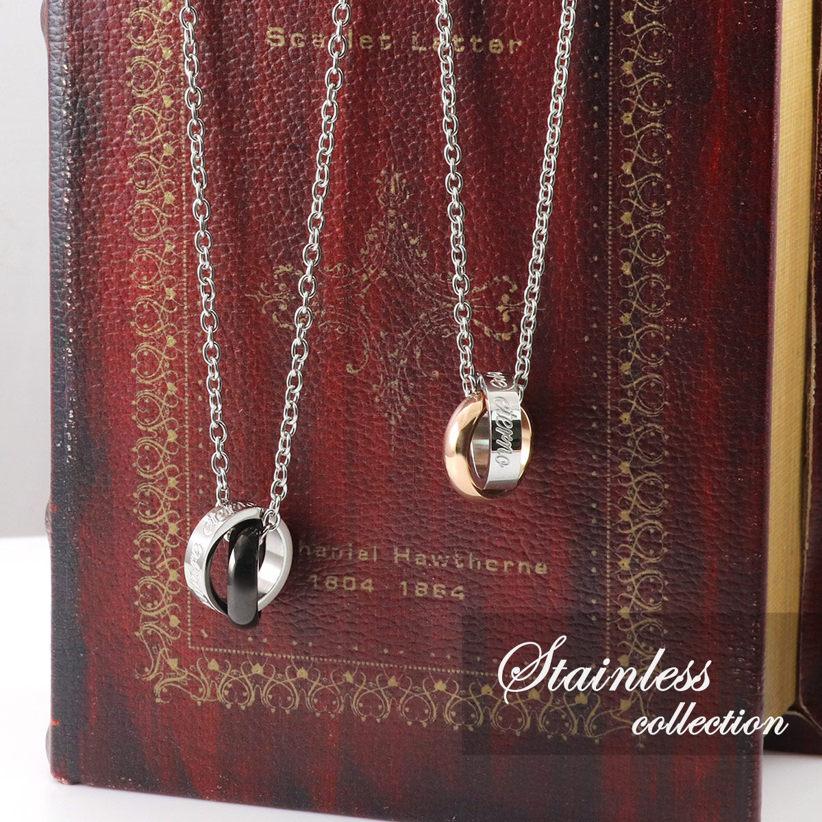 Limited edition [Treasure Chest] Pair Necklace ♪ Stainless Steel Couple's Necklace Black x Pink Gold