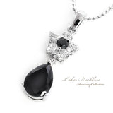 Limited Edition "Treasure Chest" Cubic Zirconia Necklace with Floral Motif, Clear x Black, Platinum Finish