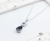 Limited Edition "Treasure Chest" Cubic Zirconia Necklace with Floral Motif, Clear x Black, Platinum Finish