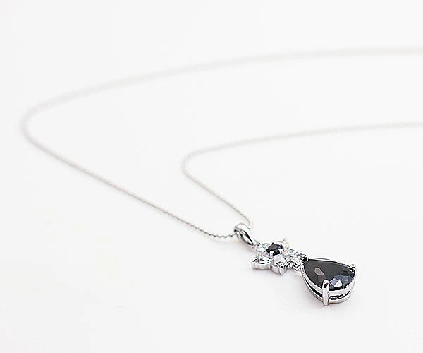Limited Edition "Treasure Chest" Cubic Zirconia Necklace with Floral Motif, Clear x Black, Platinum Finish