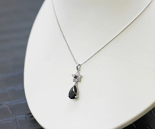 Limited Edition "Treasure Chest" Cubic Zirconia Necklace with Floral Motif, Clear x Black, Platinum Finish