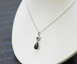 Limited Edition "Treasure Chest" Cubic Zirconia Necklace with Floral Motif, Clear x Black, Platinum Finish