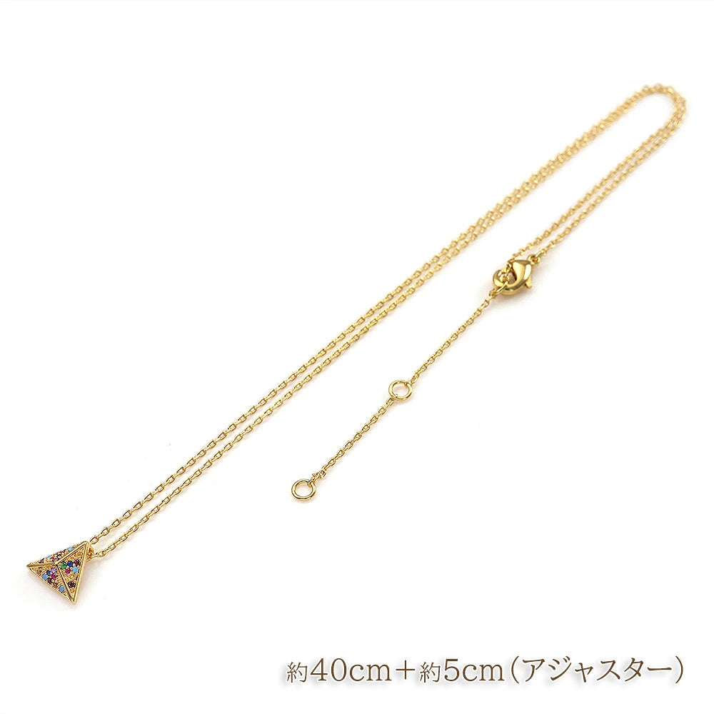 数量限定【宝箱】三角にカラフルなキュービックジルコニアが可愛いネックレス おしゃれ ゴールド仕上げ
