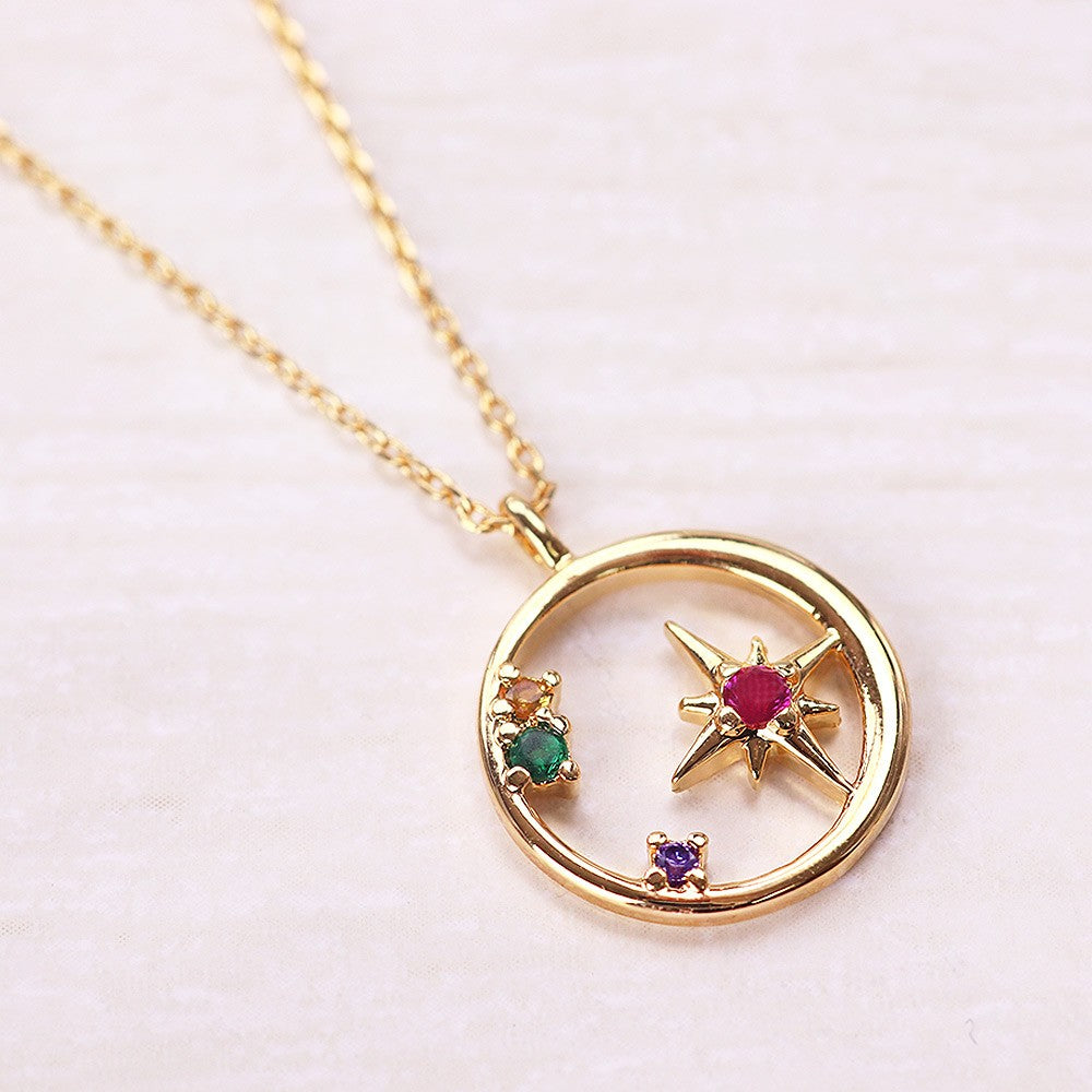 Limited Edition: [Treasure Chest] Romantic and cute necklace with a moon and colorful stars. Adorable, stylish, gold finish.