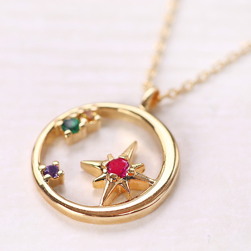Limited Edition: [Treasure Chest] Romantic and cute necklace with a moon and colorful stars. Adorable, stylish, gold finish.