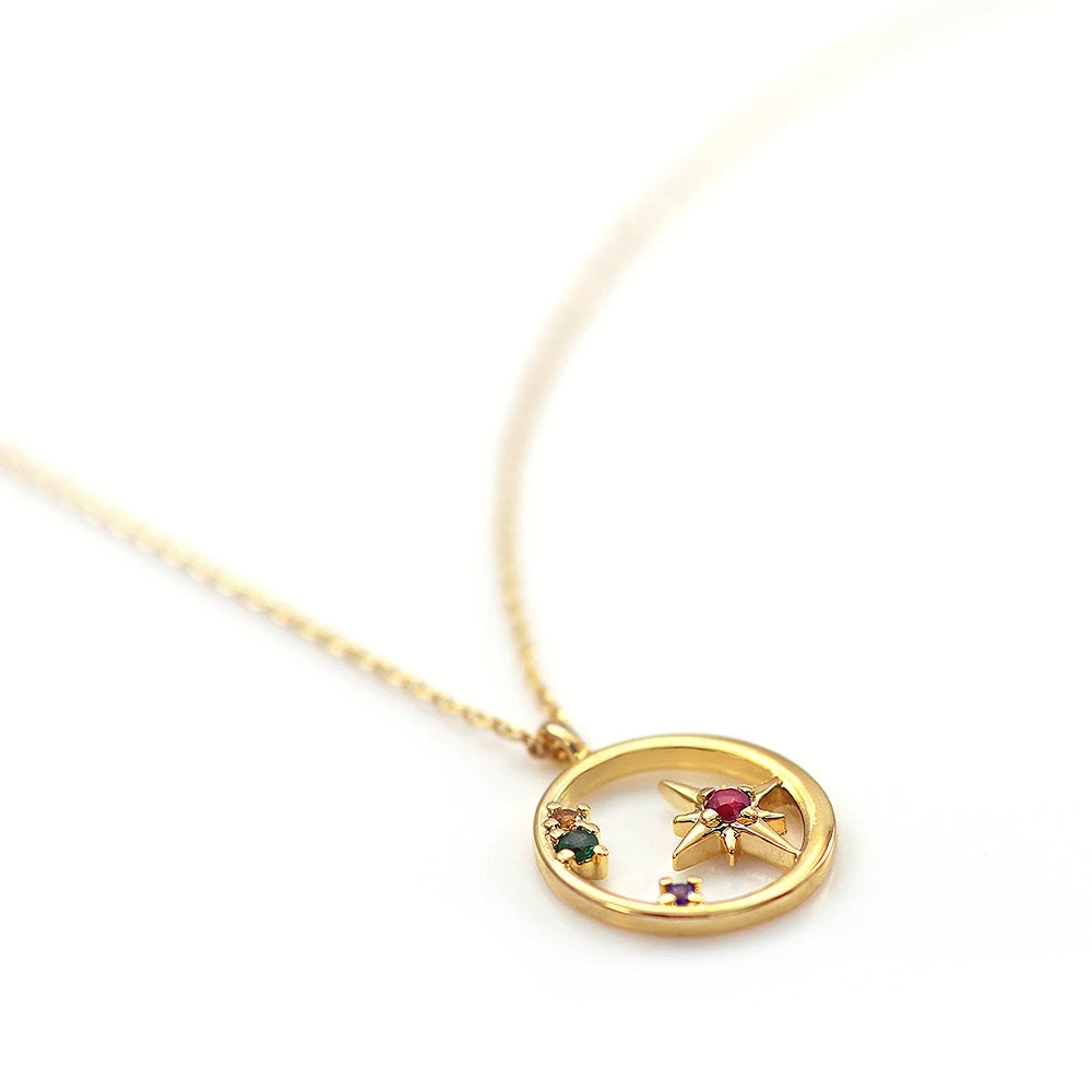 Limited Edition: [Treasure Chest] Romantic and cute necklace with a moon and colorful stars. Adorable, stylish, gold finish.