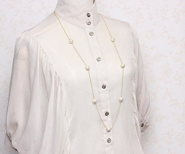 新商品 【 日本製 】コットンパールのステーションネックレス/ロング/ゴールド・シルバー